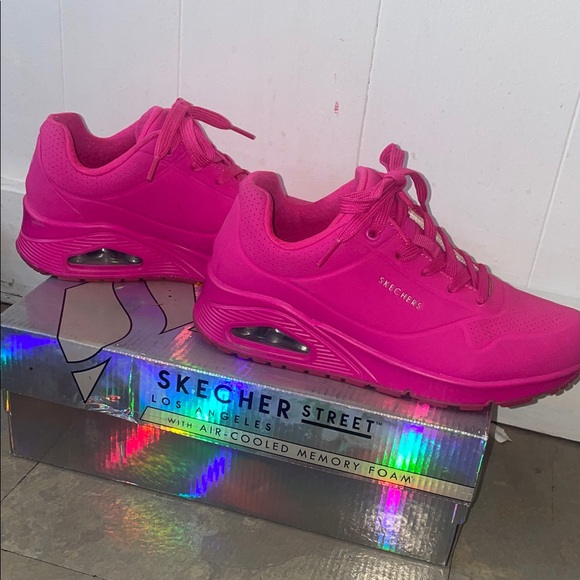 Skechers Women's Vibrant Pink Lace-Up Sneakers - Picture 4 of 5